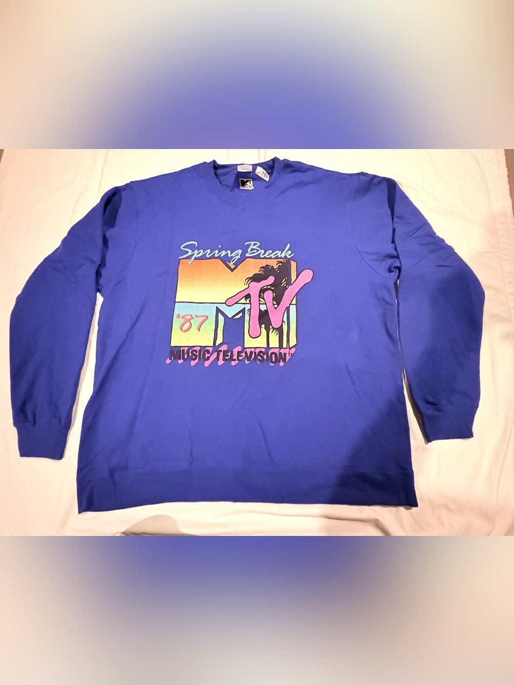 Vtg MTV Logo Spring Break 87’ Blue Long Sleeve Sweater Men’s Size:XL